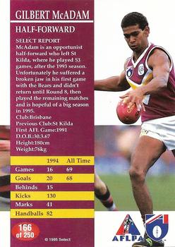 1995 Select AFL #166 Gilbert McAdam Back
